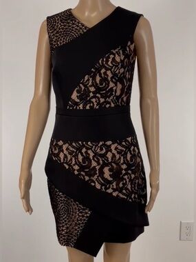 BCBG MAXAZIRIA Dalia Sleeveless Mini Asymmetrical Dress Lace Accents
